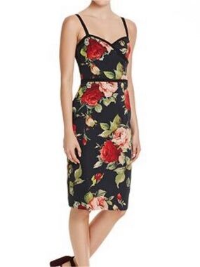 Black Halo Daria Floral Rose Sweetheart Midi Sheath Cocktail Dress 2